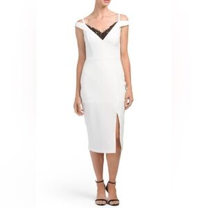 A.B.S. Collection | Cold Off Shoulder White Dress + Black Trimmings Size 10